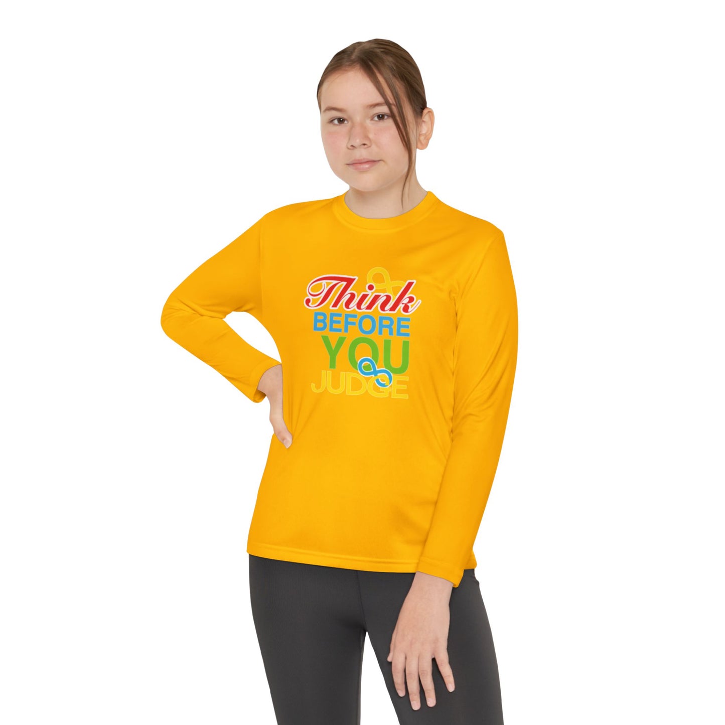 Think Before You Judge  Youth Long Sleeve Competitor Tee