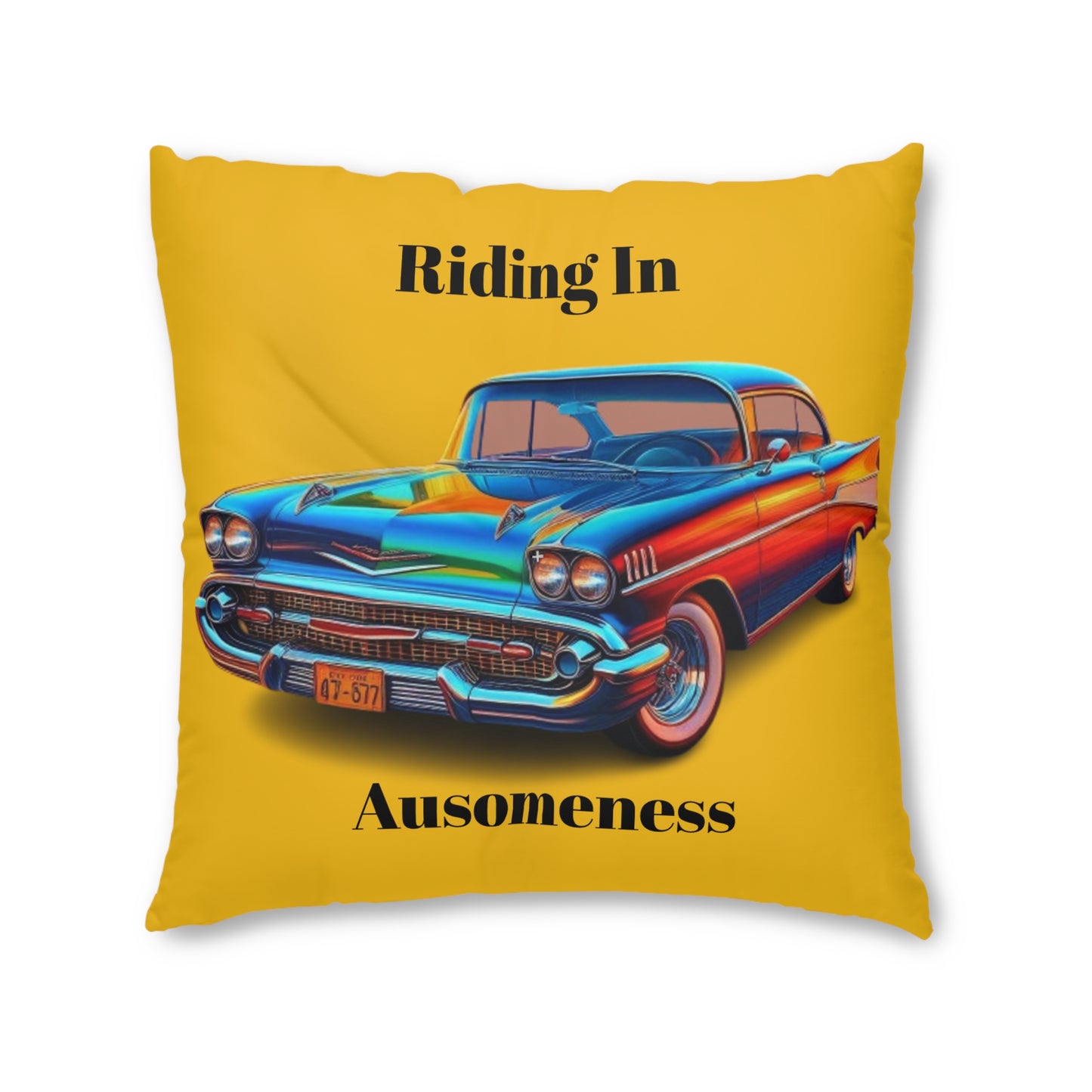 GB's Classic Car Yellow Tufted Floor Pillow, Square