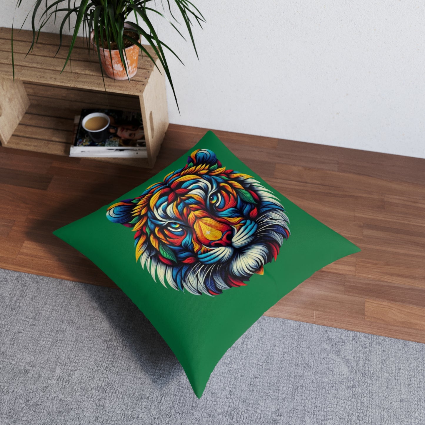 Almohada de suelo con mechones de tigre de Ahrion, cuadrada