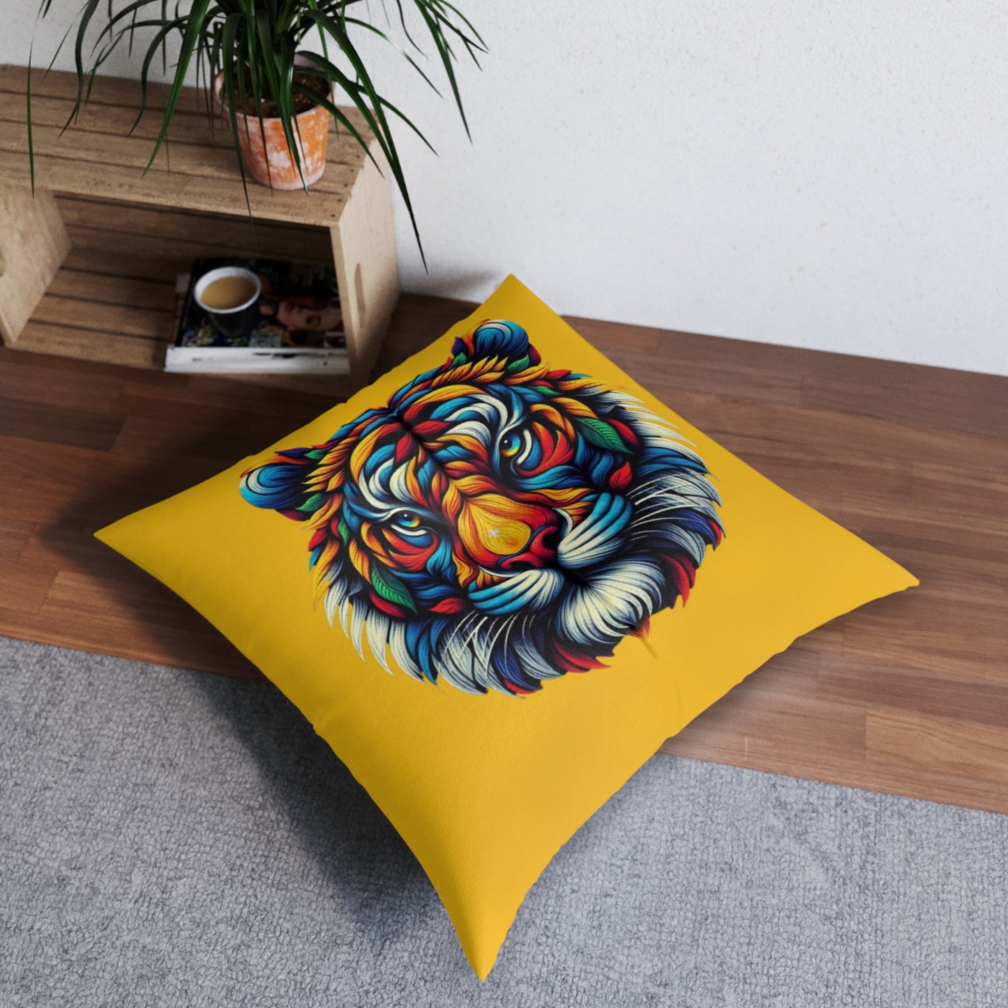 Coussin de sol touffeté en forme de tigre d'Ahrion, carré