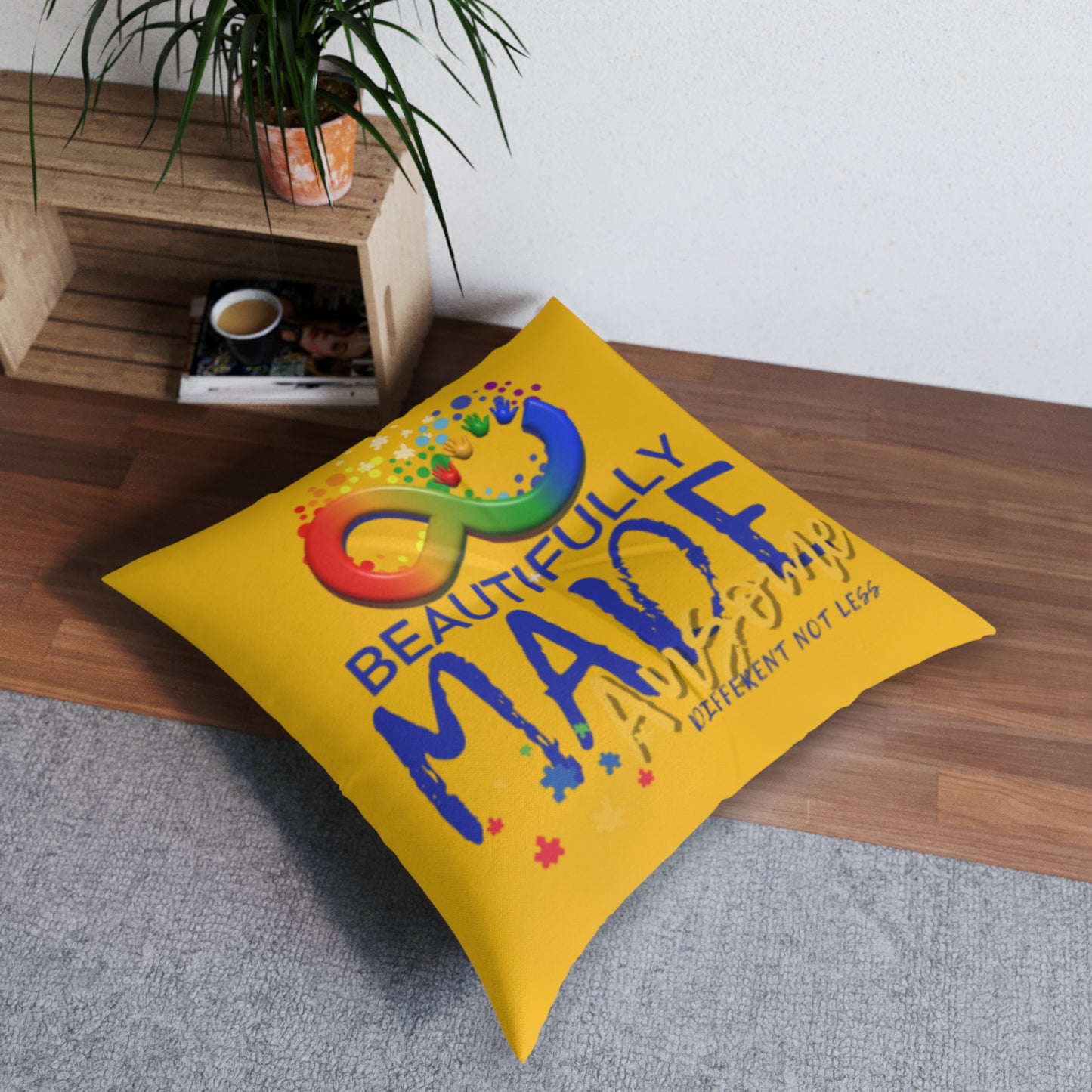 Beautifully Made Ausome Yellow Tufted Floor Pillow, Square