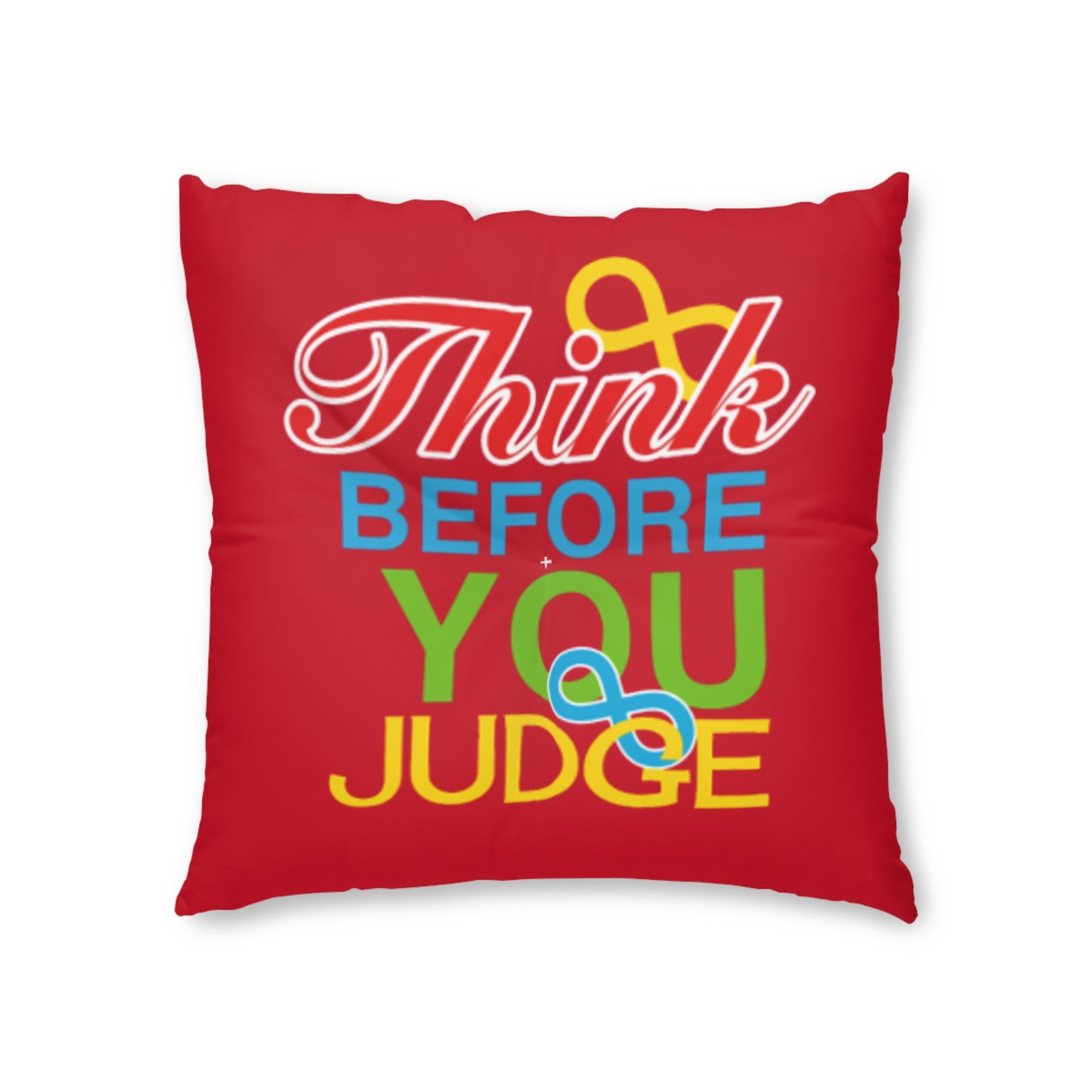 Think Before You Judge Red Tufted Floor Pillow, Square