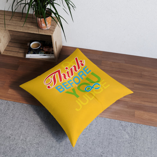 Think Before You Judge Yellow Tufted Floor Pillow, Square