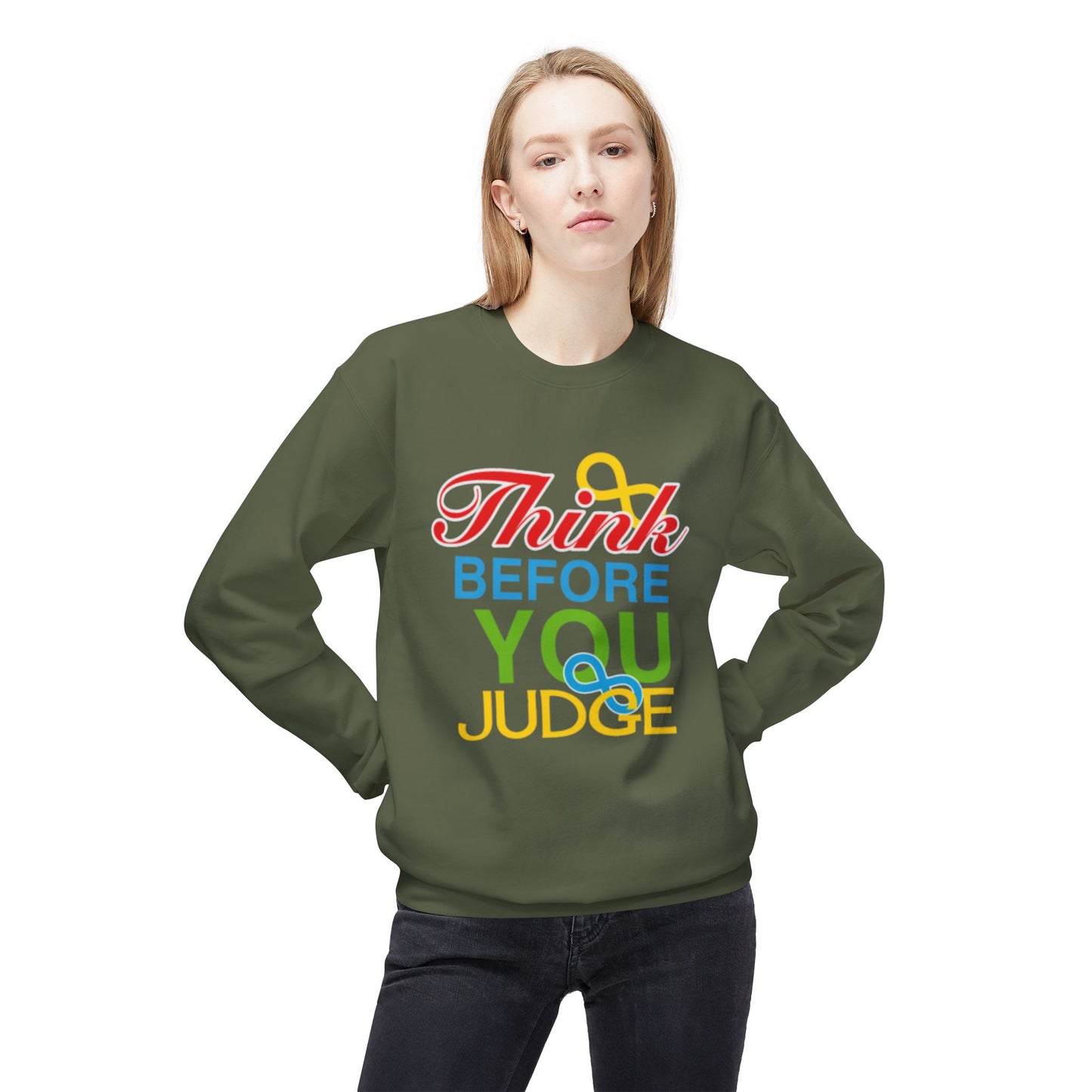 Think Before You Judge Unisex  Softstyle Fleece Crewneck Sweatshirt