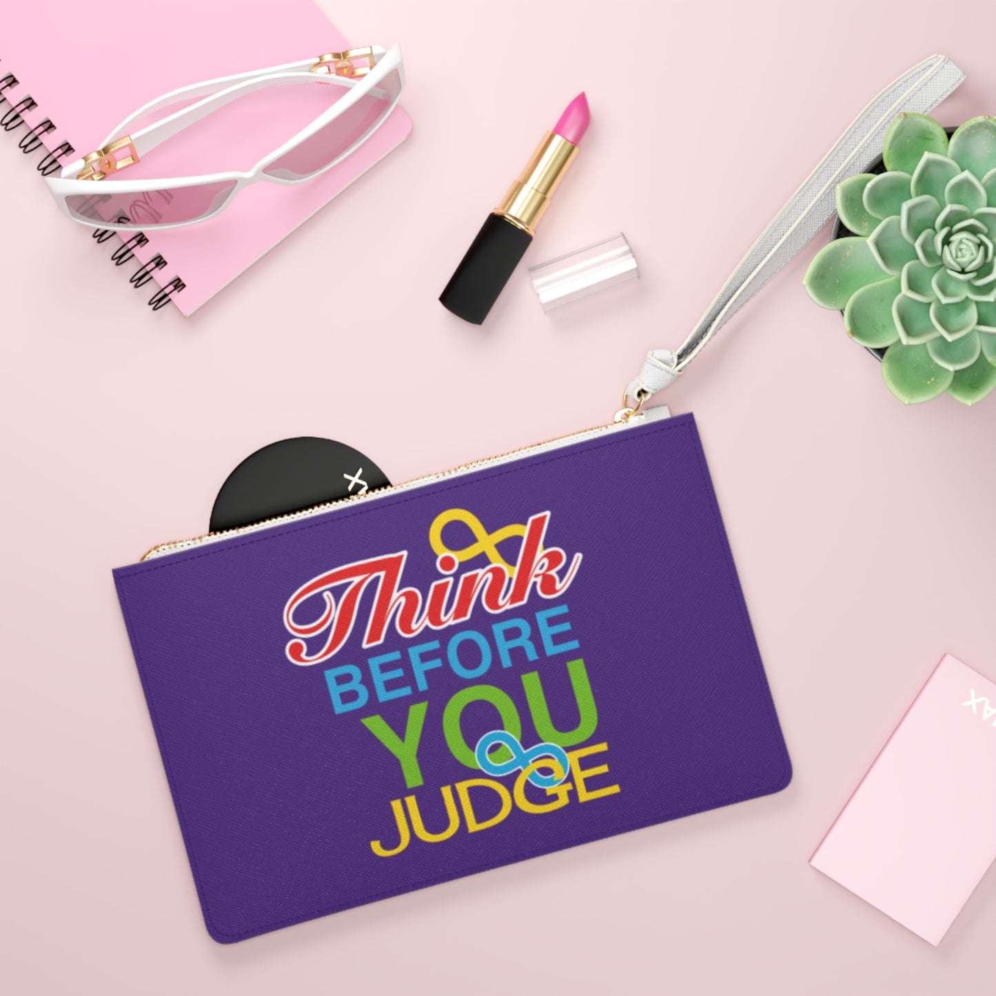 Think Before You Judge Purple Clutch Bag