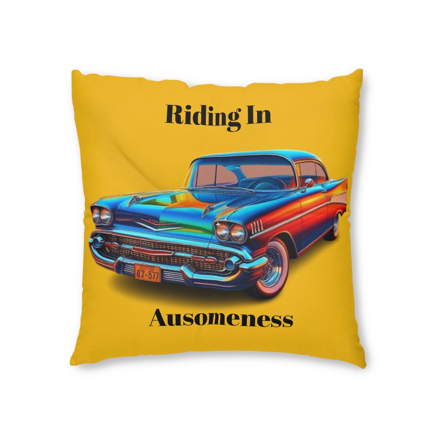 GB's Classic Car Yellow Tufted Floor Pillow, Square