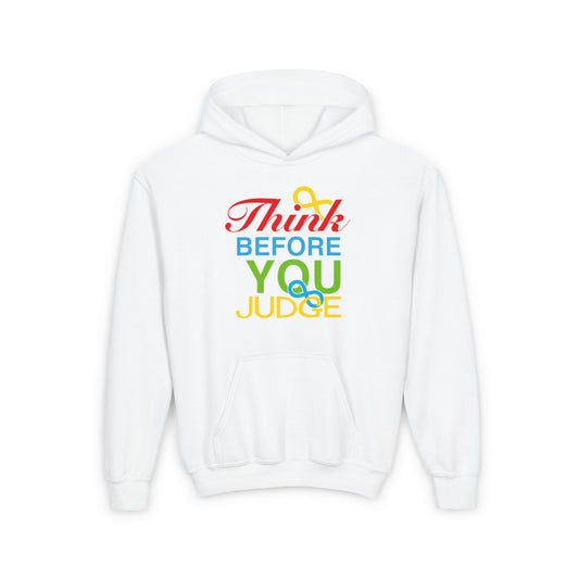 Think Before You Judge Youth Heavy Blend Hooded Sweatshirt