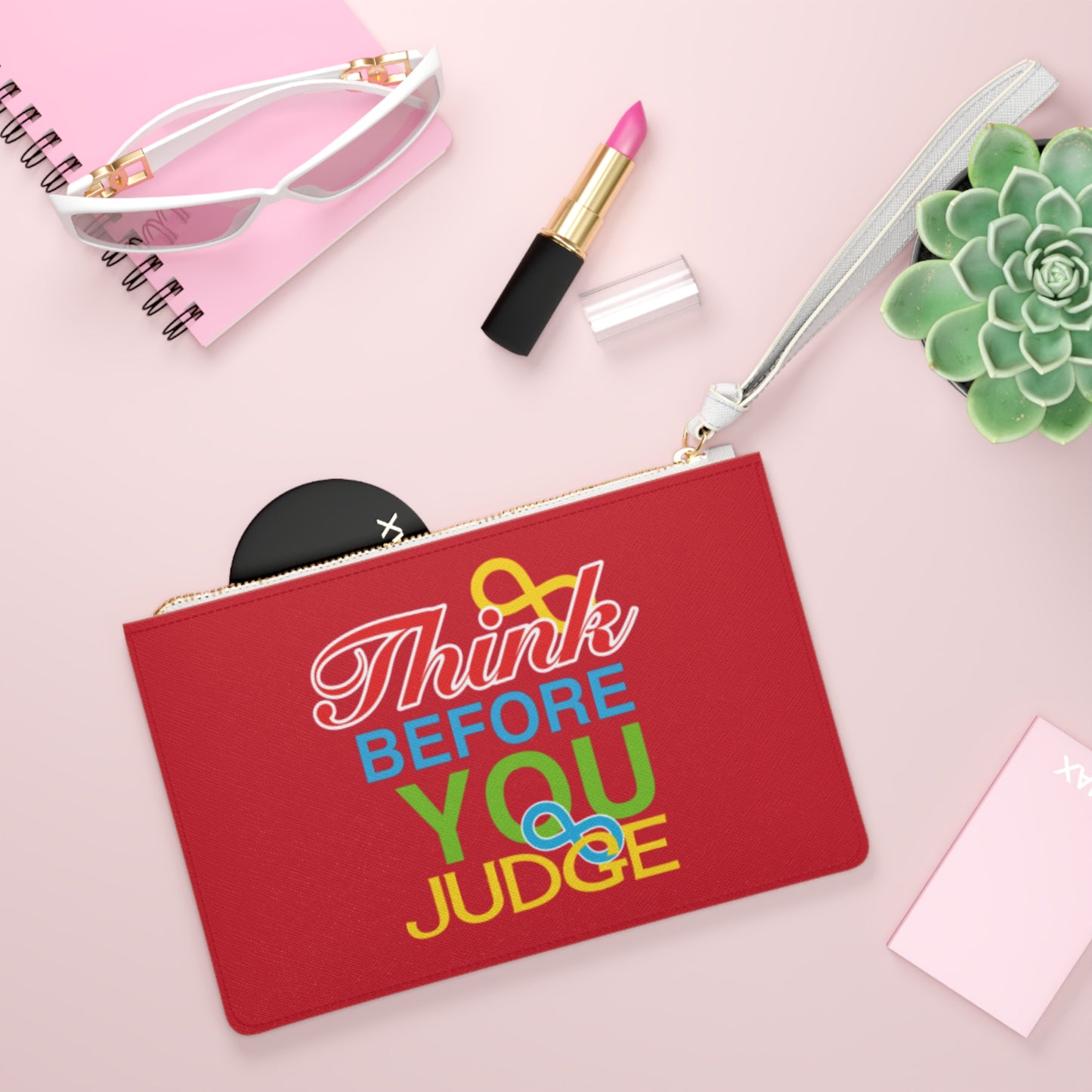 Think Before You Judge Red Clutch Bag