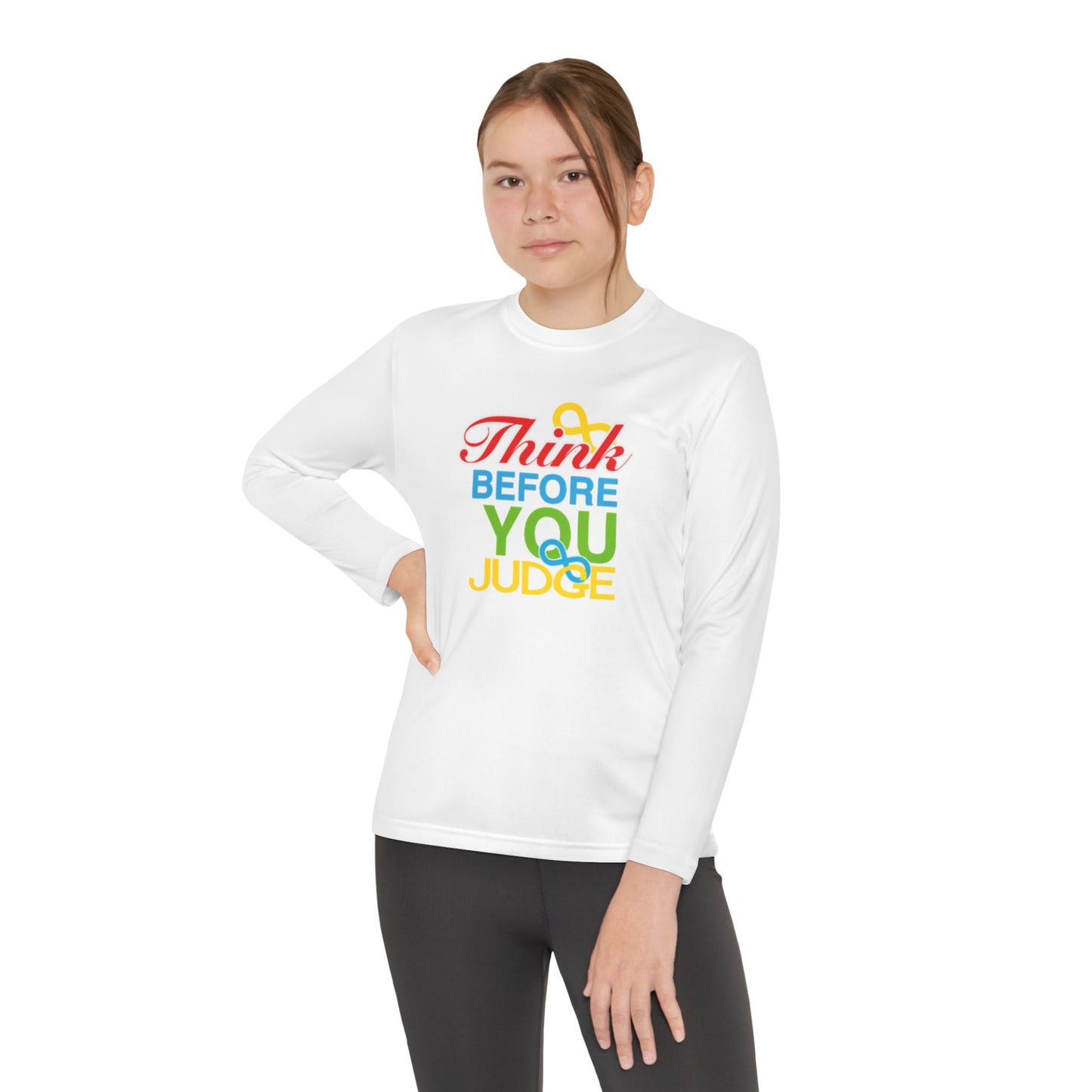 Think Before You Judge  Youth Long Sleeve Competitor Tee