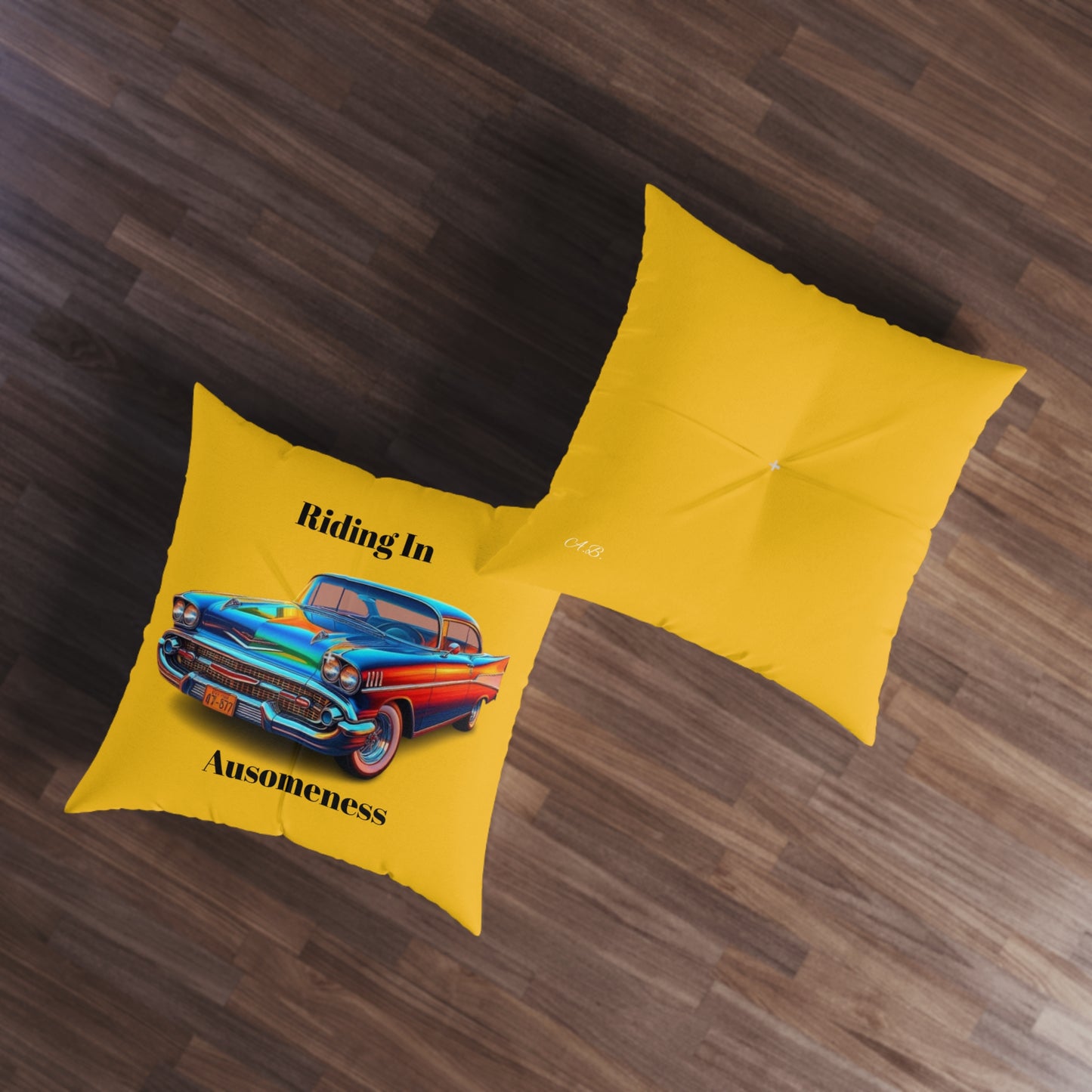 GB's Classic Car Yellow Tufted Floor Pillow, Square