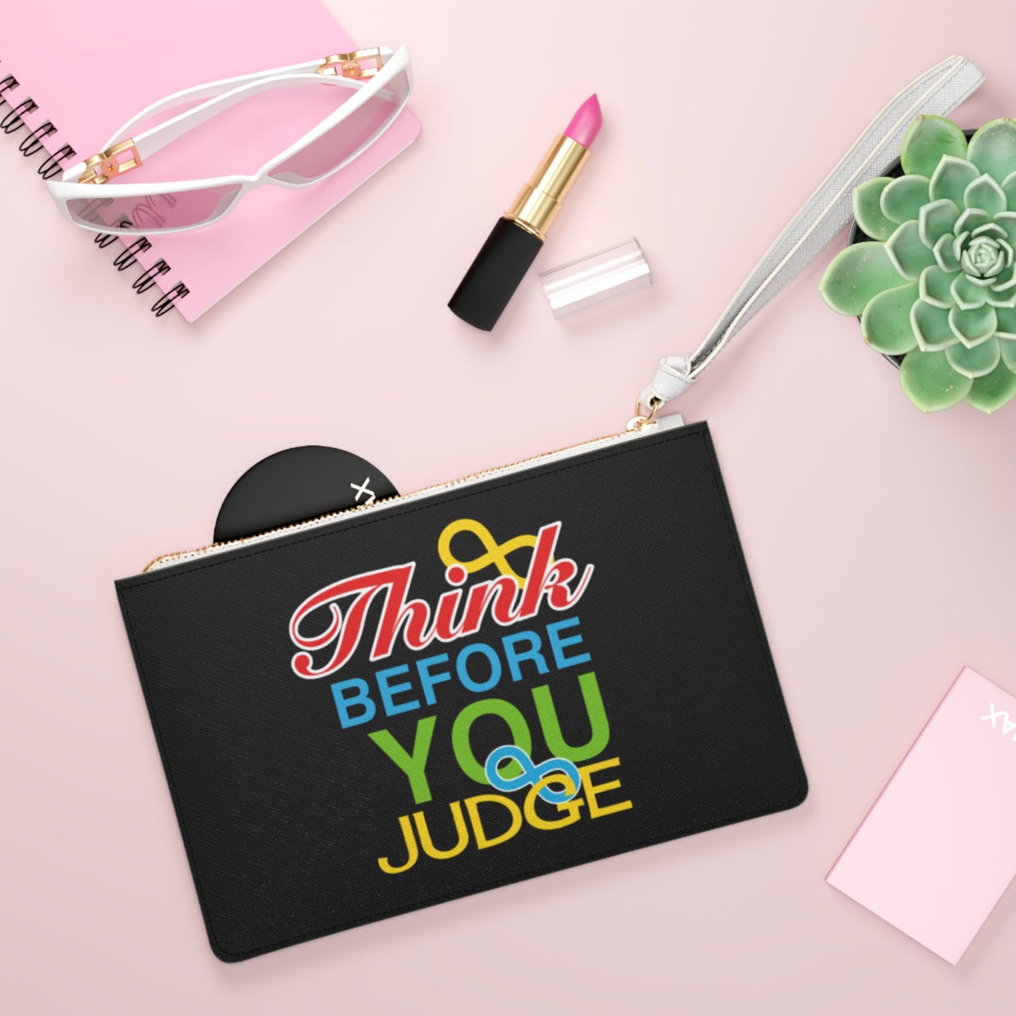 Think Before You Judge Black Clutch Bag