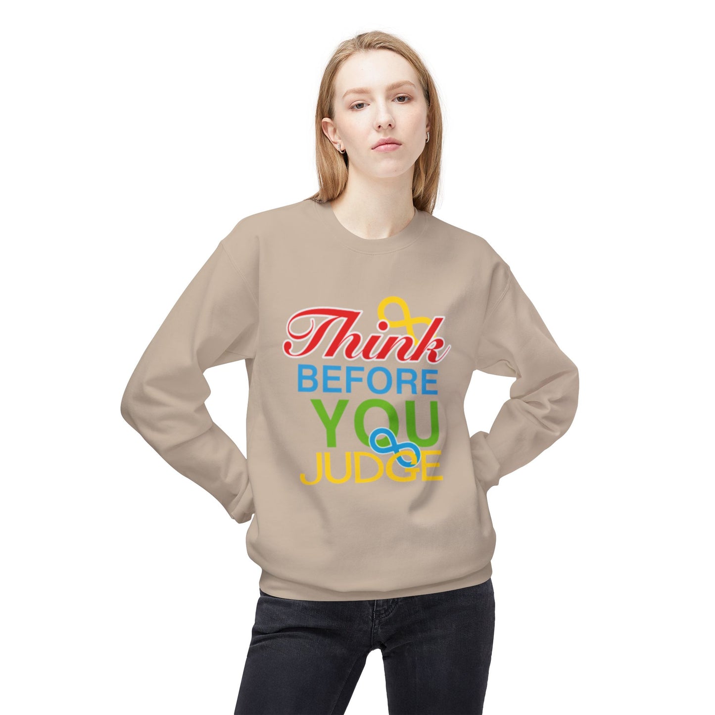 Think Before You Judge Unisex  Softstyle Fleece Crewneck Sweatshirt