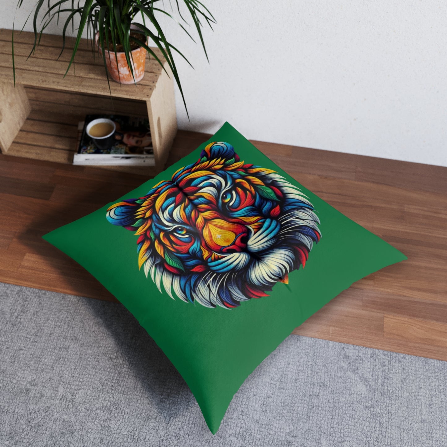 Almohada de suelo con mechones de tigre de Ahrion, cuadrada