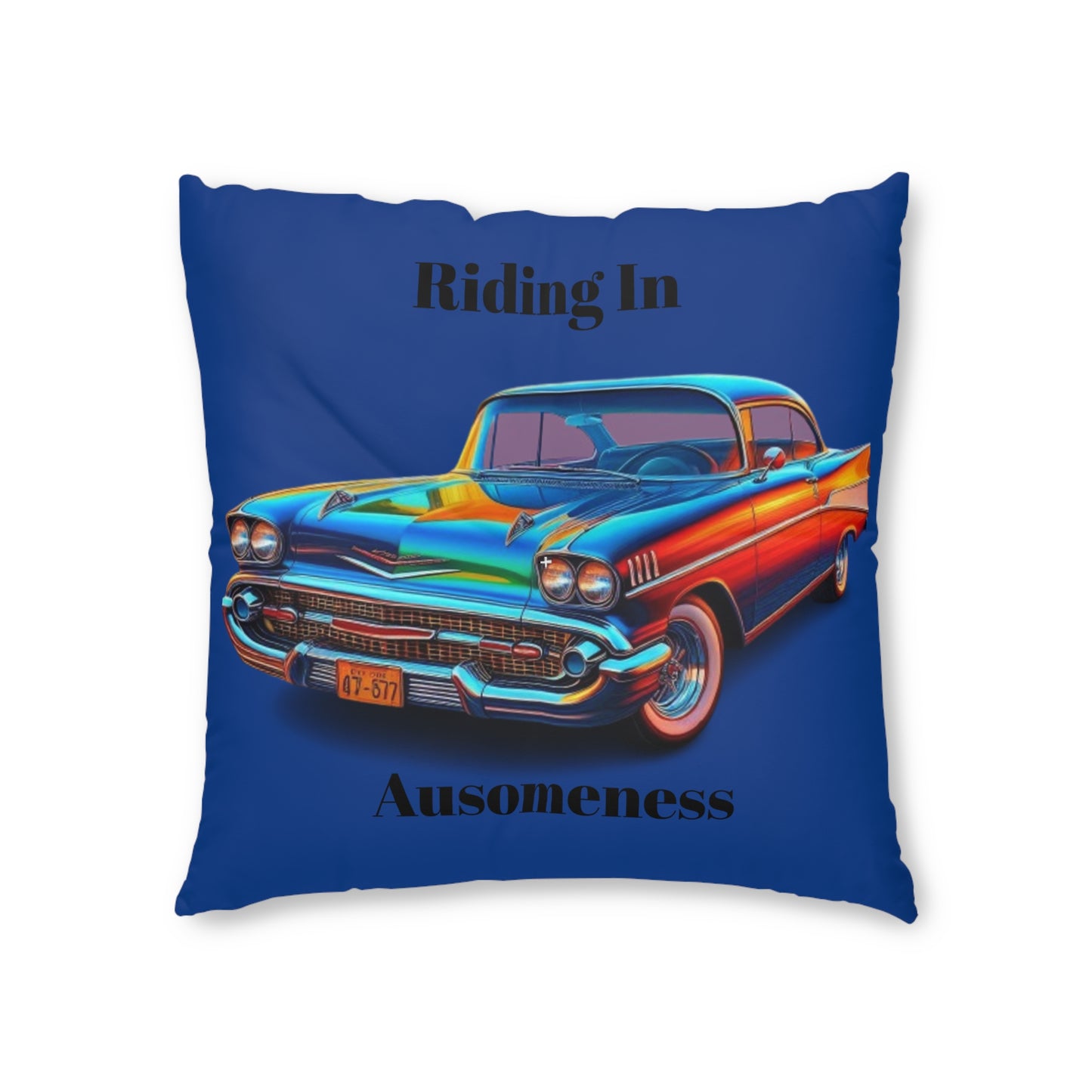 GB's Classic Car Blue Tufted Floor Pillow, Square