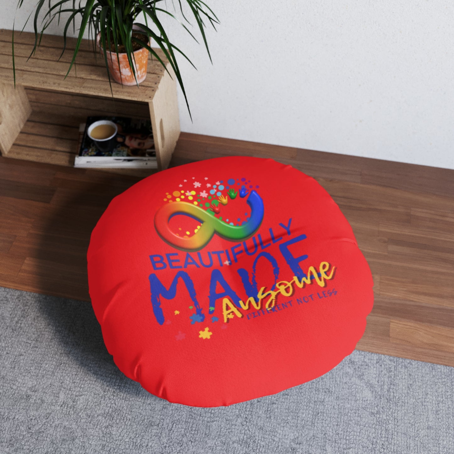 Beautifully Made Ausome Red Tufted Floor Pillow, Round