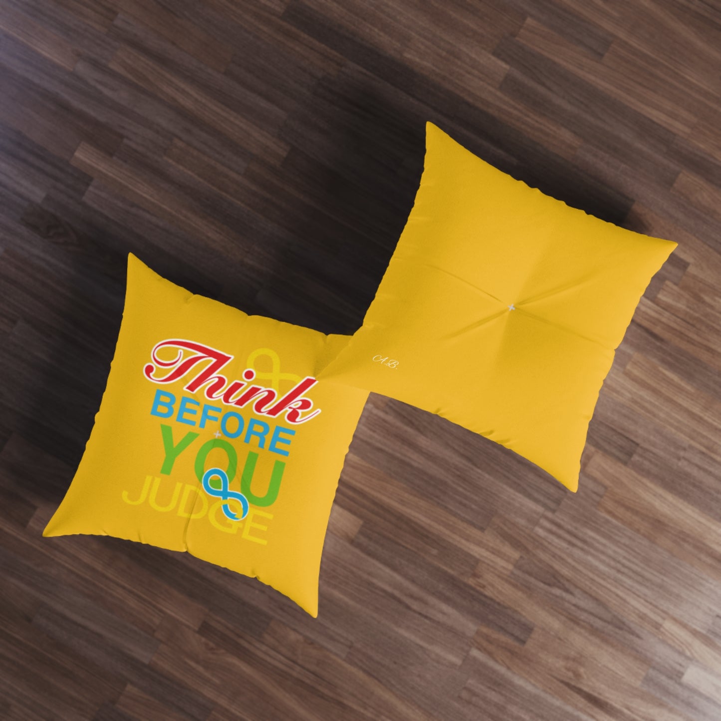 Think Before You Judge Yellow Tufted Floor Pillow, Square