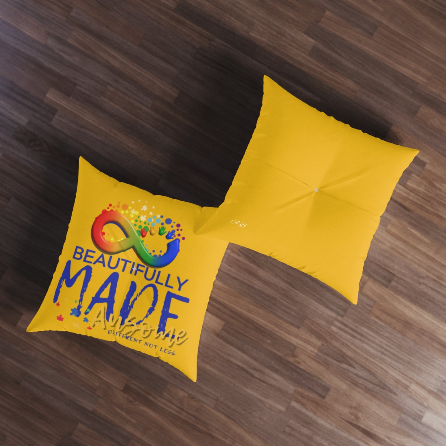 Beautifully Made Ausome Yellow Tufted Floor Pillow, Square