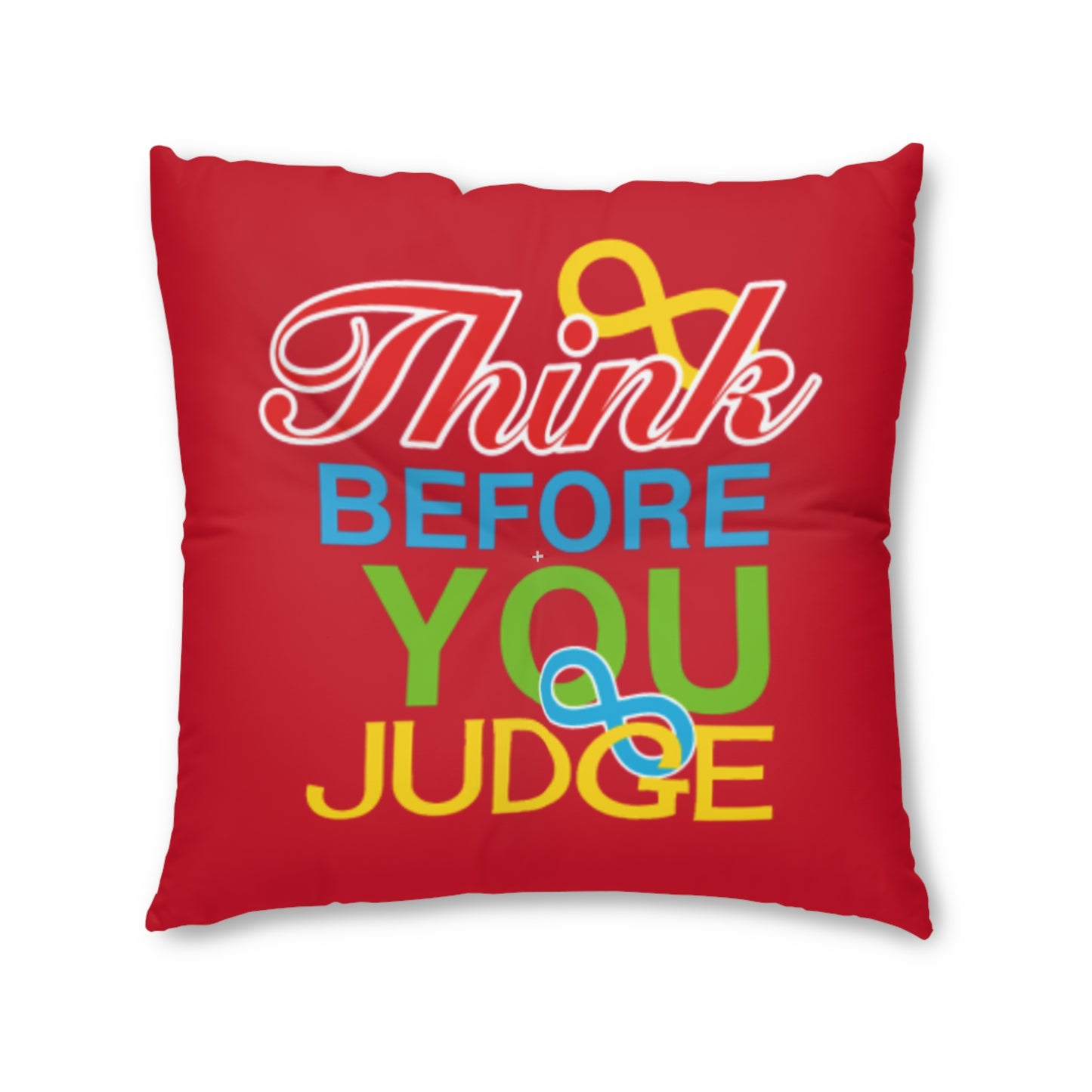 Think Before You Judge Red Tufted Floor Pillow, Square