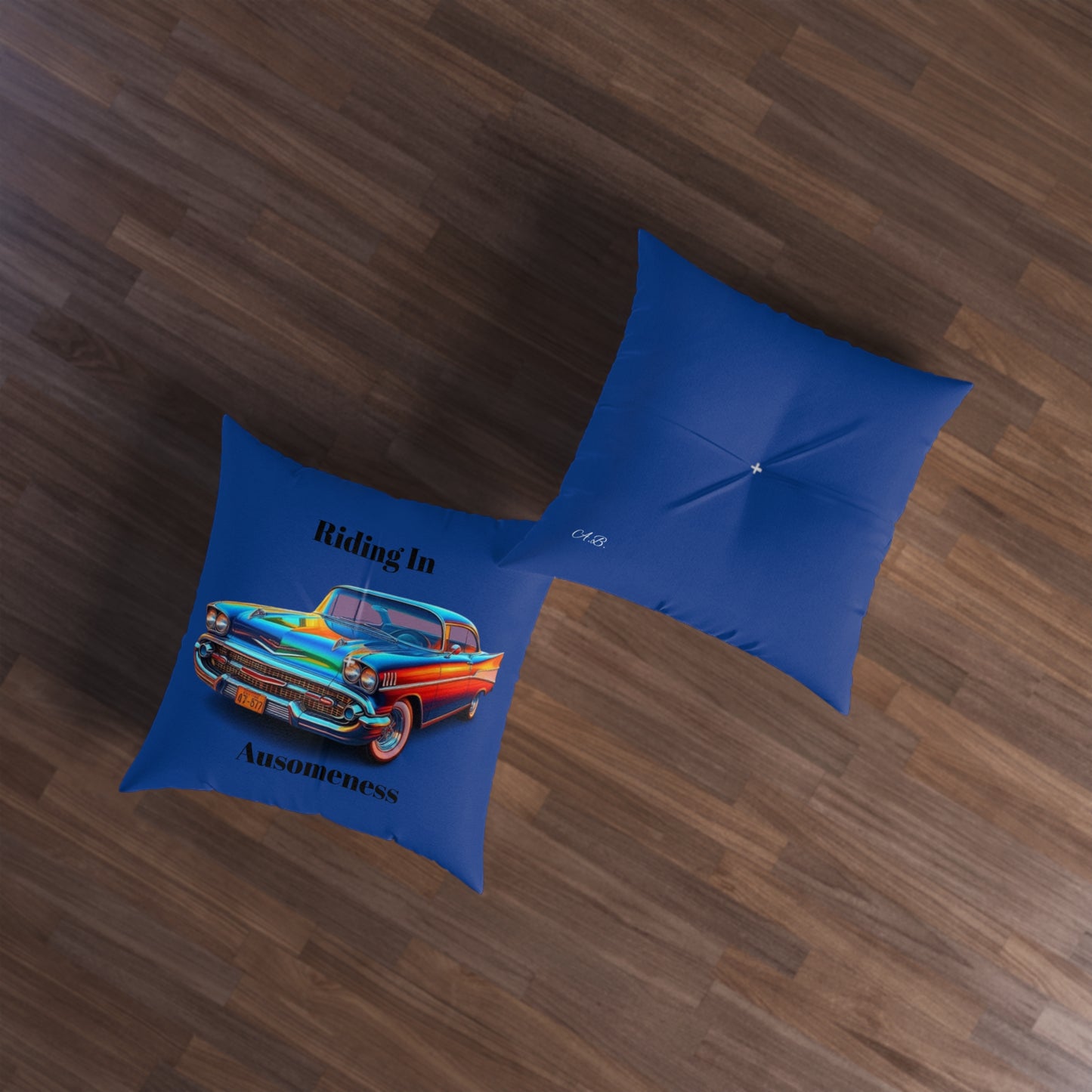 GB's Classic Car Blue Tufted Floor Pillow, Square