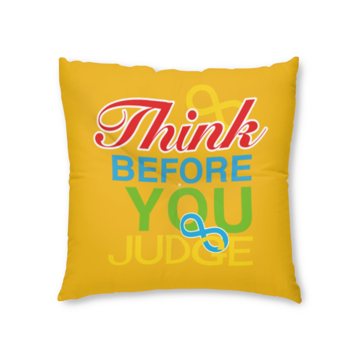 Think Before You Judge Yellow Tufted Floor Pillow, Square