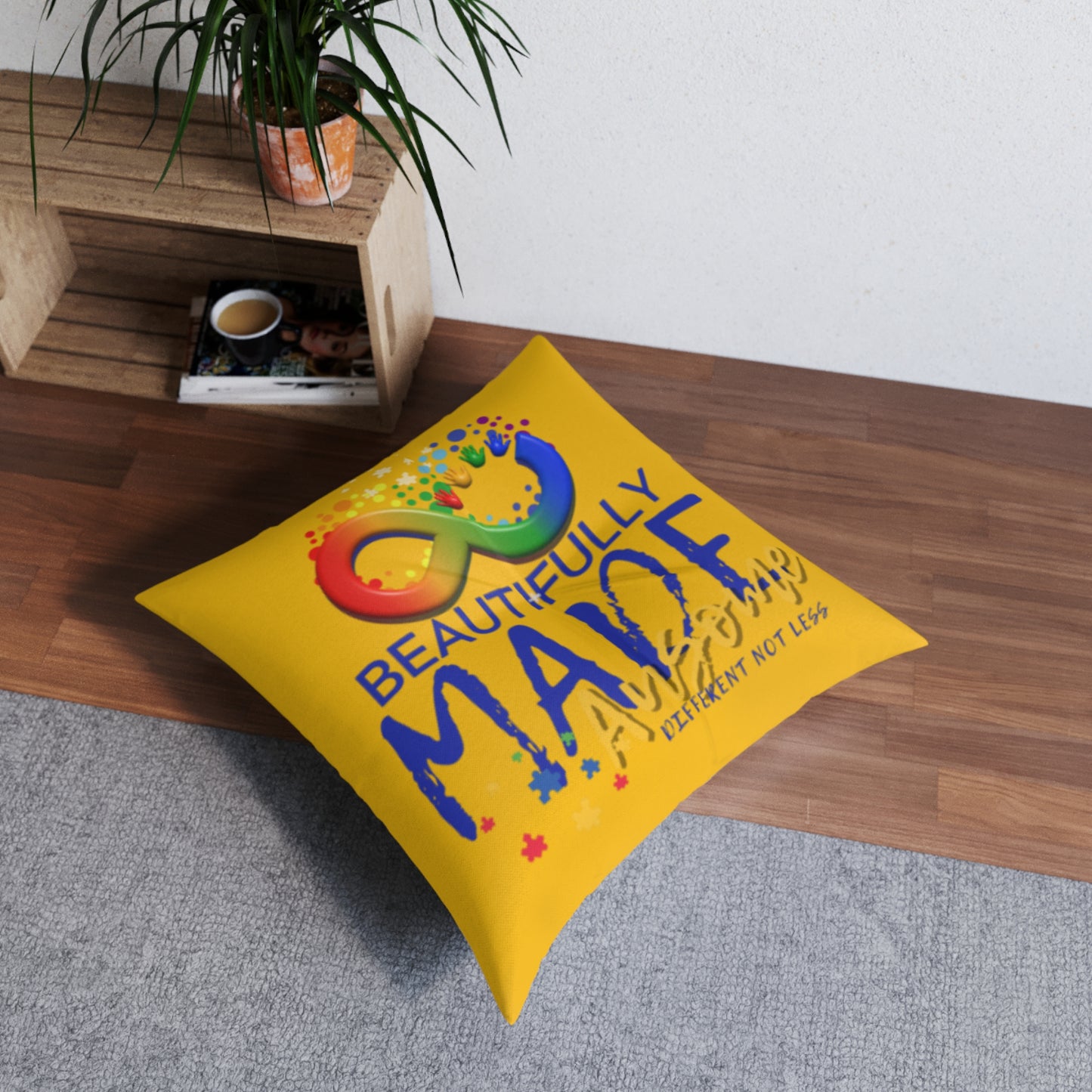 Beautifully Made Ausome Yellow Tufted Floor Pillow, Square